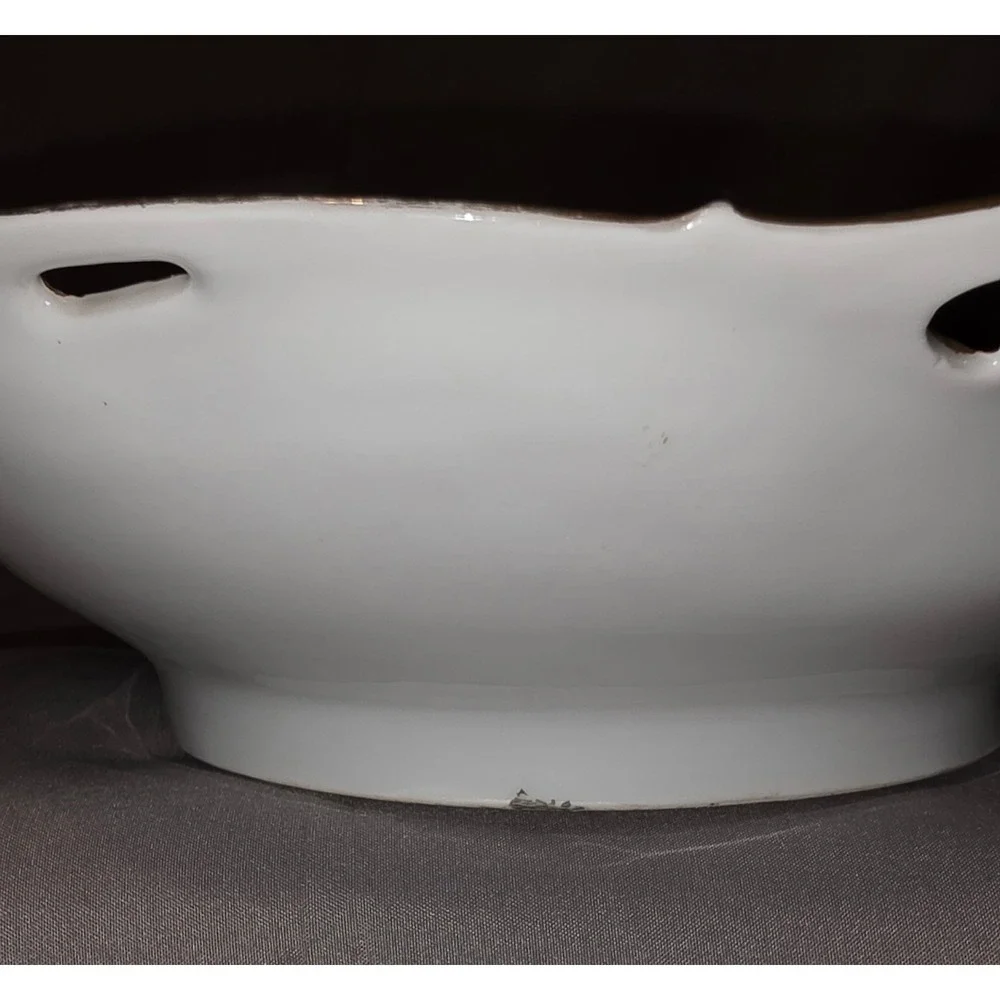 Antique Bavaria R&C Pierced Floral Serving Bowl Gold Trim Hand Painted 10.5
